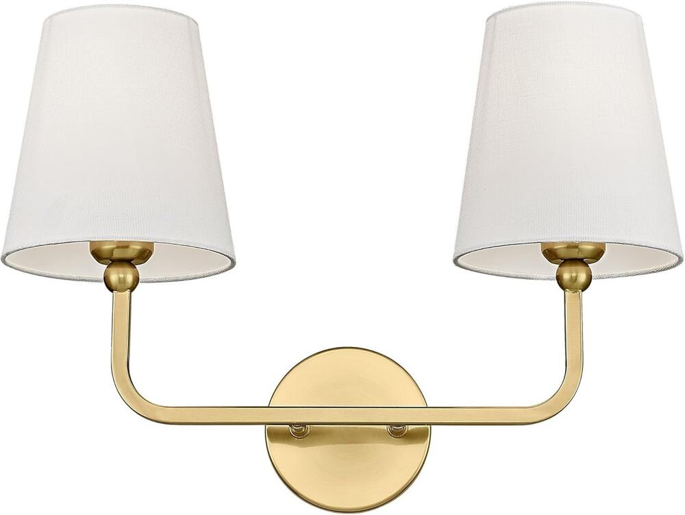 Brushed Gold 2-Light Bathroom Vanity Sconce with Beige Fabric Shade
